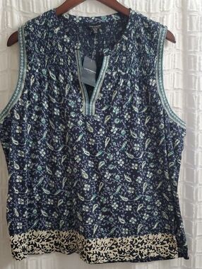 Lucky Brand Navy Floral Smocked Sleeveless Camisole